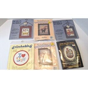 Lot of 6 Vintage Counted CROSS STITCH Medium Picture Frams 1980's Sealed Variety